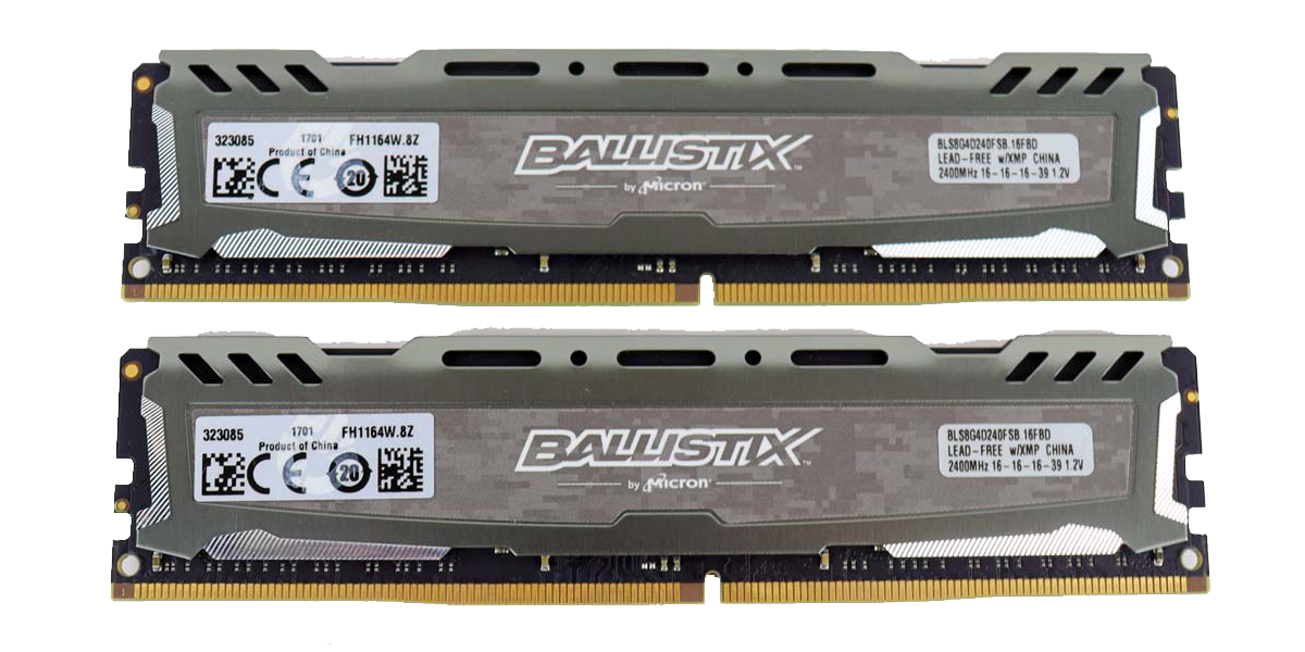 Crucial Ballistix 2 x 8 GB - DDR4-2400 - Produktnummer BLS8G4D240FSB.16FBD (Bild: Crucial)