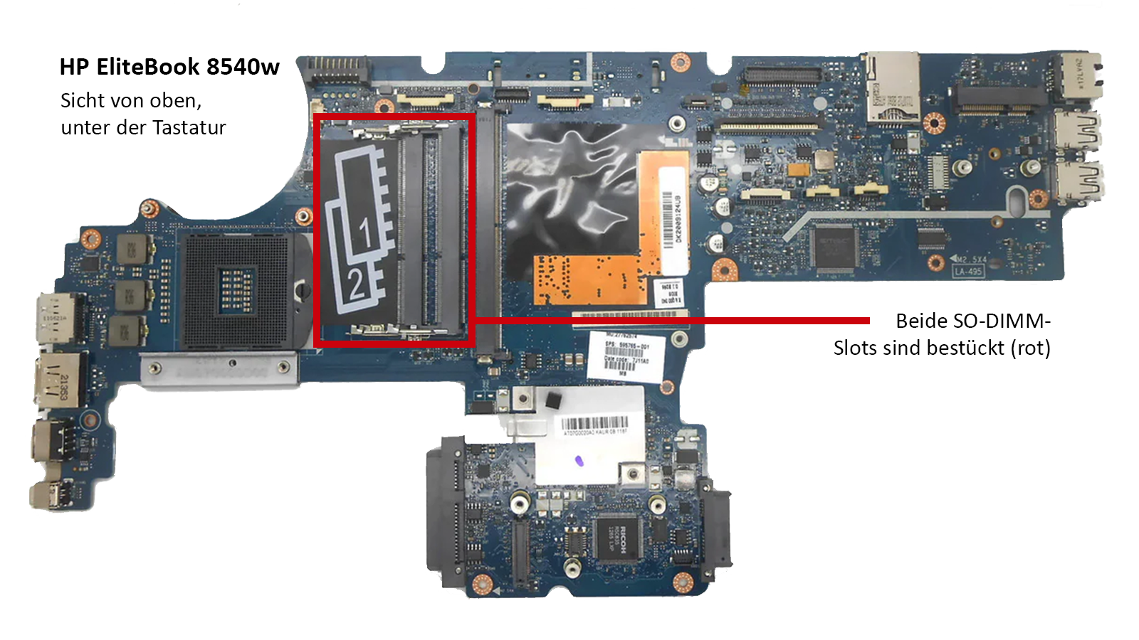Mainboard des 8540w, Oberseite.