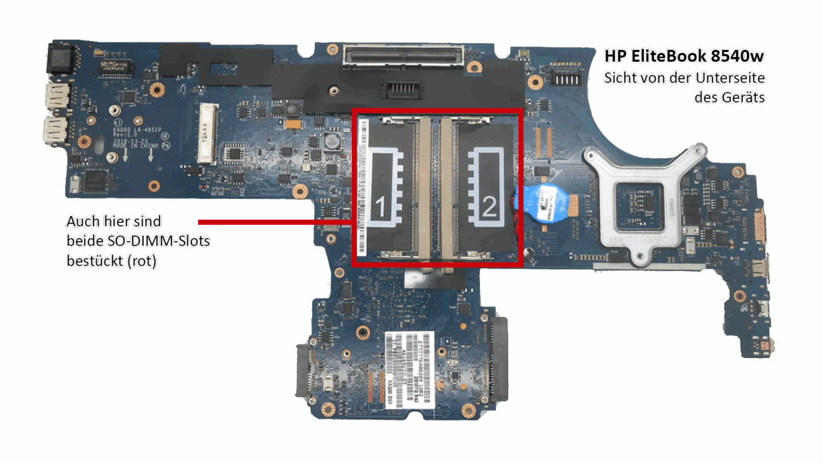 Mainboard des 8540w, Unterseite.