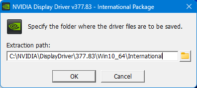 Wählen eines temporären Verzeichnisses für den Grafiktreiber von Nvidia.