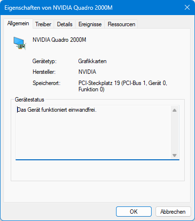 Status der 2000M nach Neustart im Geräte-Manager. "Einwandfrei".