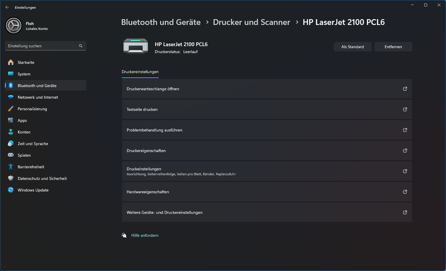 HP LaserJet 2100M - Unter Windows 11 installiert und funktionsfähig.
