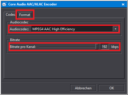 Diese Einstellungen vornehmen und auf den Tab "Format" wechseln