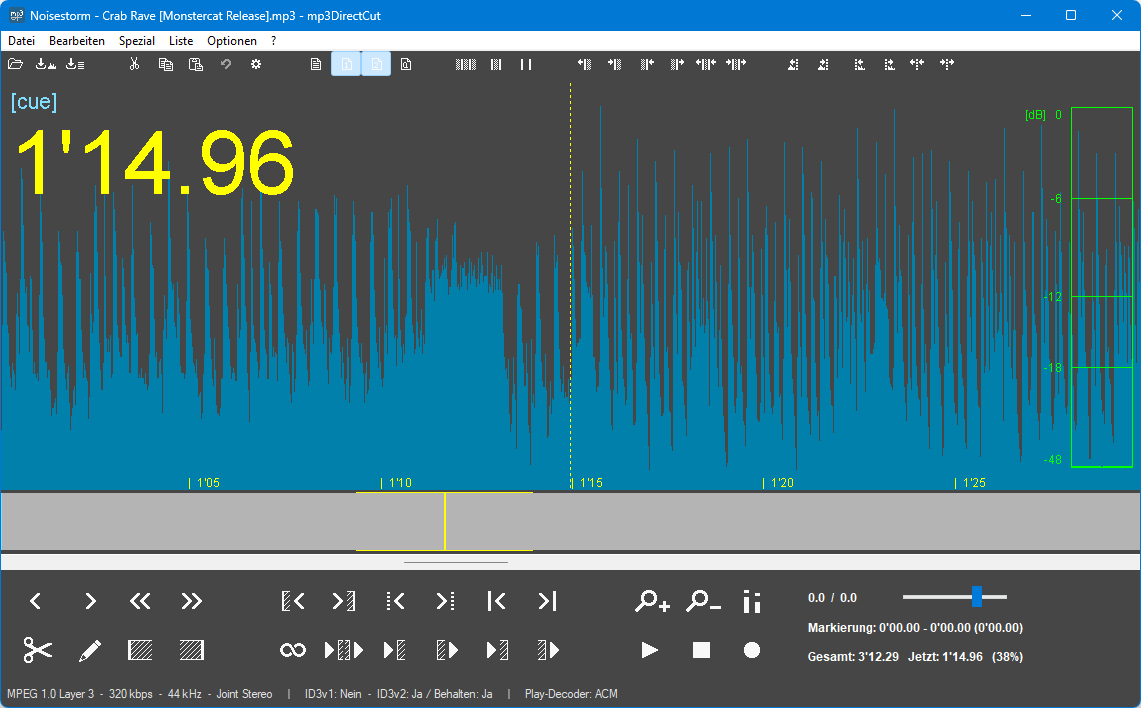 Der Start des Ergebnisses wurde ausgewählt (gelbe gestrichelte Linie)