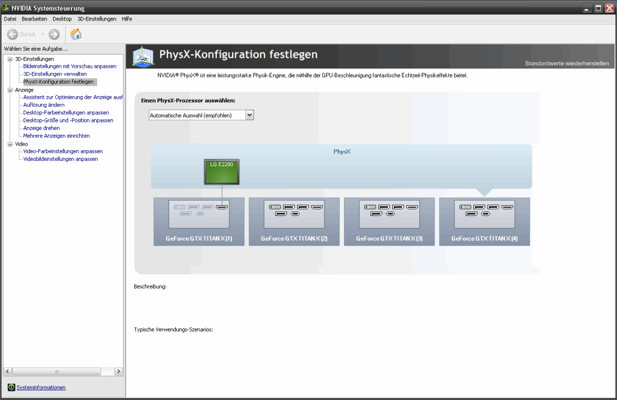 Alle vier GTX TITAN X erkannt, unter XP leider kein SLI Support