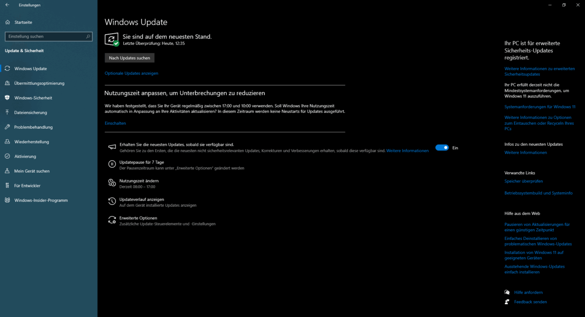 Nachher: Erfolgreich für den erweiterten Support registriert