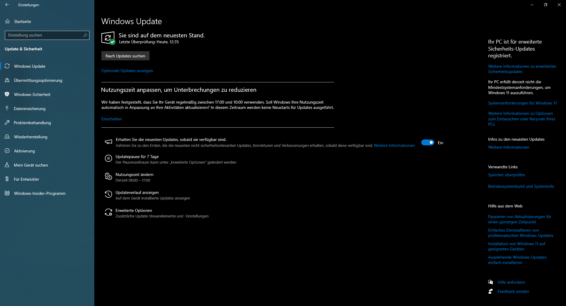 Nachher: Erfolgreich für den erweiterten Support registriert
