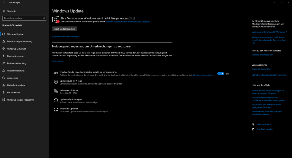 Vorher: Ohne erweiterten Support