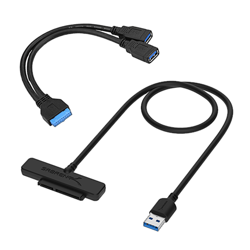 USB 3.0 Header auf USB-A Buchsen Adapter. An diesem sind dann zwei Sabrent USB auf SATA Adapter angeschlossen woran wiederrum zwei 2.5" HDDs hängen.