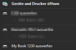 Die Festplatte meldet sich wie erwartet als "WD MyBook 1230" am System an