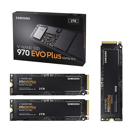 Samsung 970 Evo Plus, Zweimal mit je 2 TB und einmal mit 500 GB Kapazität (Bild: Samsung)