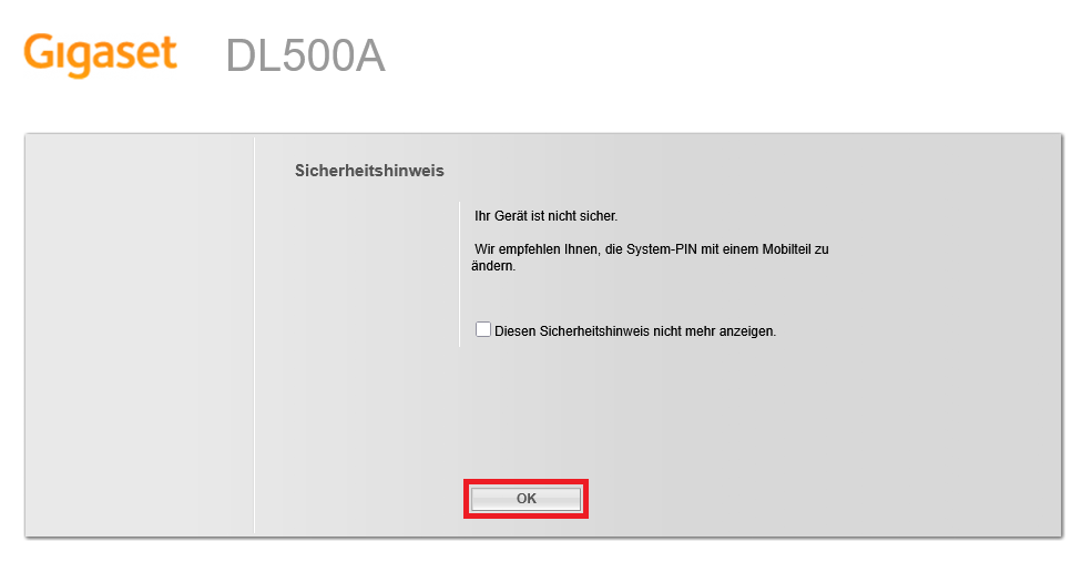 Hinweis das der PIN unsicher ist