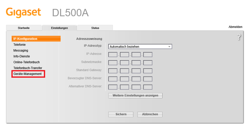 "Geräte Management" anklicken