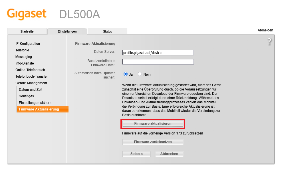 Nach Updates suchen geht auch hier