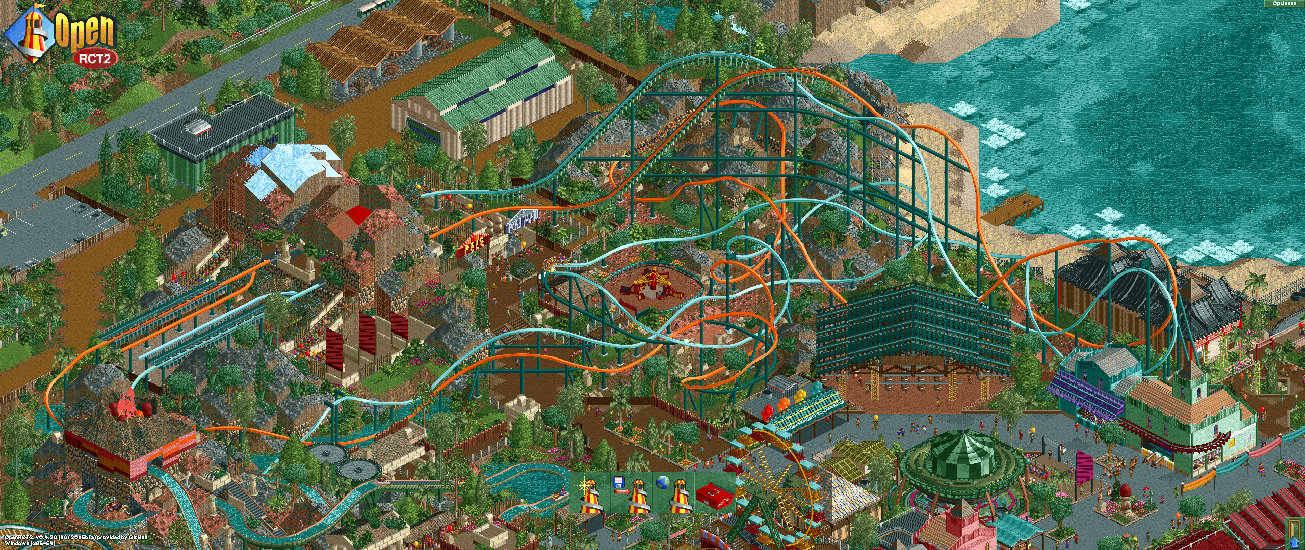 OpenRCT2 - Das Hauptmenü mit nativer Auflösung auf einem LG Ultrawide Bildschirm (2560x1080, 21:9)!