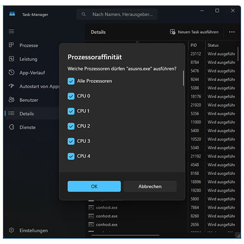 Windows: Prozessaffinität setzen