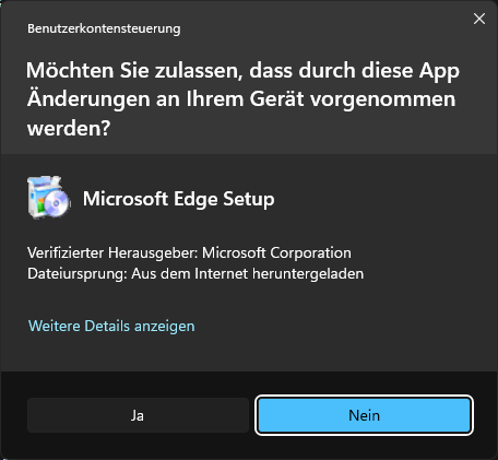 UAC-Meldung bei der Ausführung mit Administratorrechten